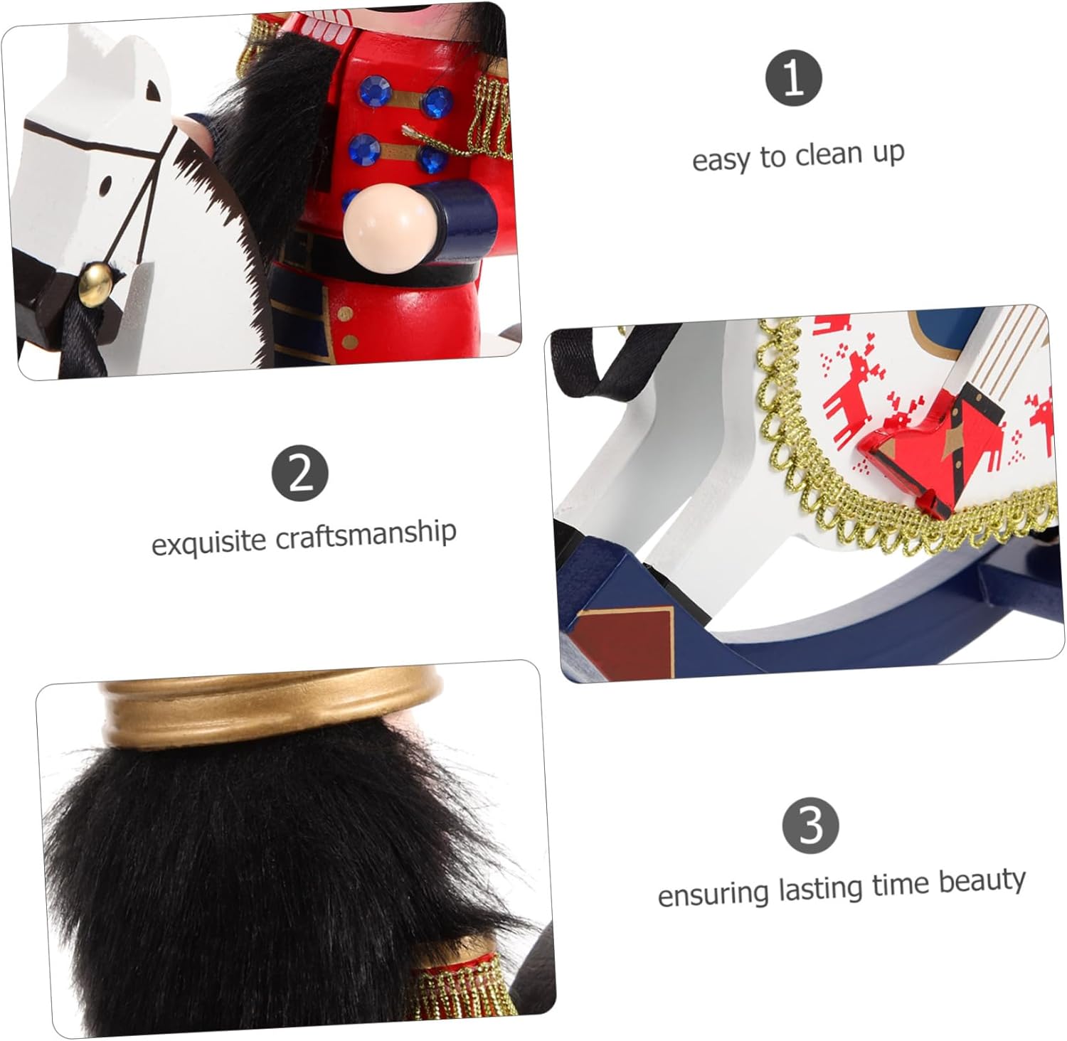 Wooden Nutcracker Soldier Horse Ornament Christmas Decorative Nutcracker Figure Xmas Tabletop Rustic Holiday Decor for Home and Shelves