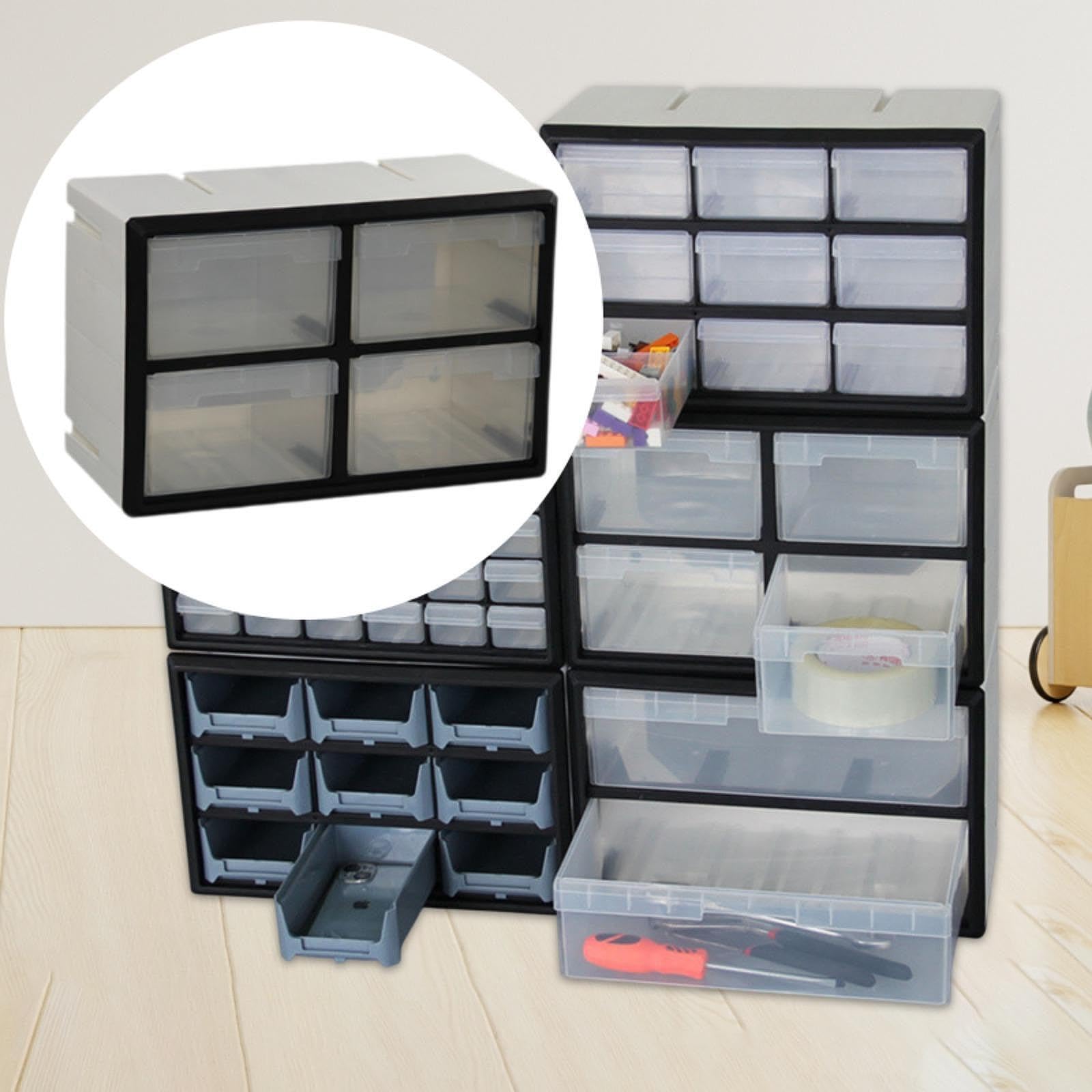 Contenitore organizer per scomparti con perline di ricambio che offre spazio di archiviazione personalizzabile per piccoli oggetti, gioielli e forniture per ufficio, Bianco, 4 cassetti