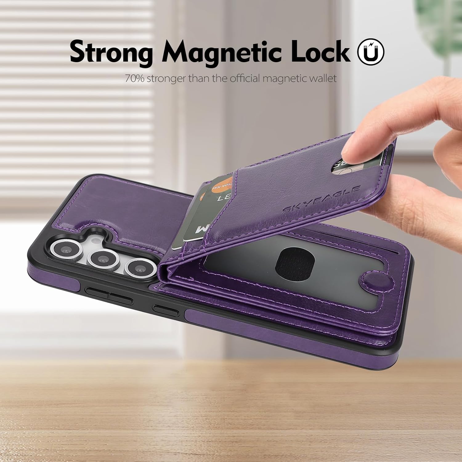 SkyEagle Compatible with Magsafe 2 in 1 Detachable Galaxy S25 Wallet Case with Card Holder,Women Men Magnetic PU Leather RFID Blocking Flip Kickstand Credit Slots for Galaxy S25 6.2",Purple