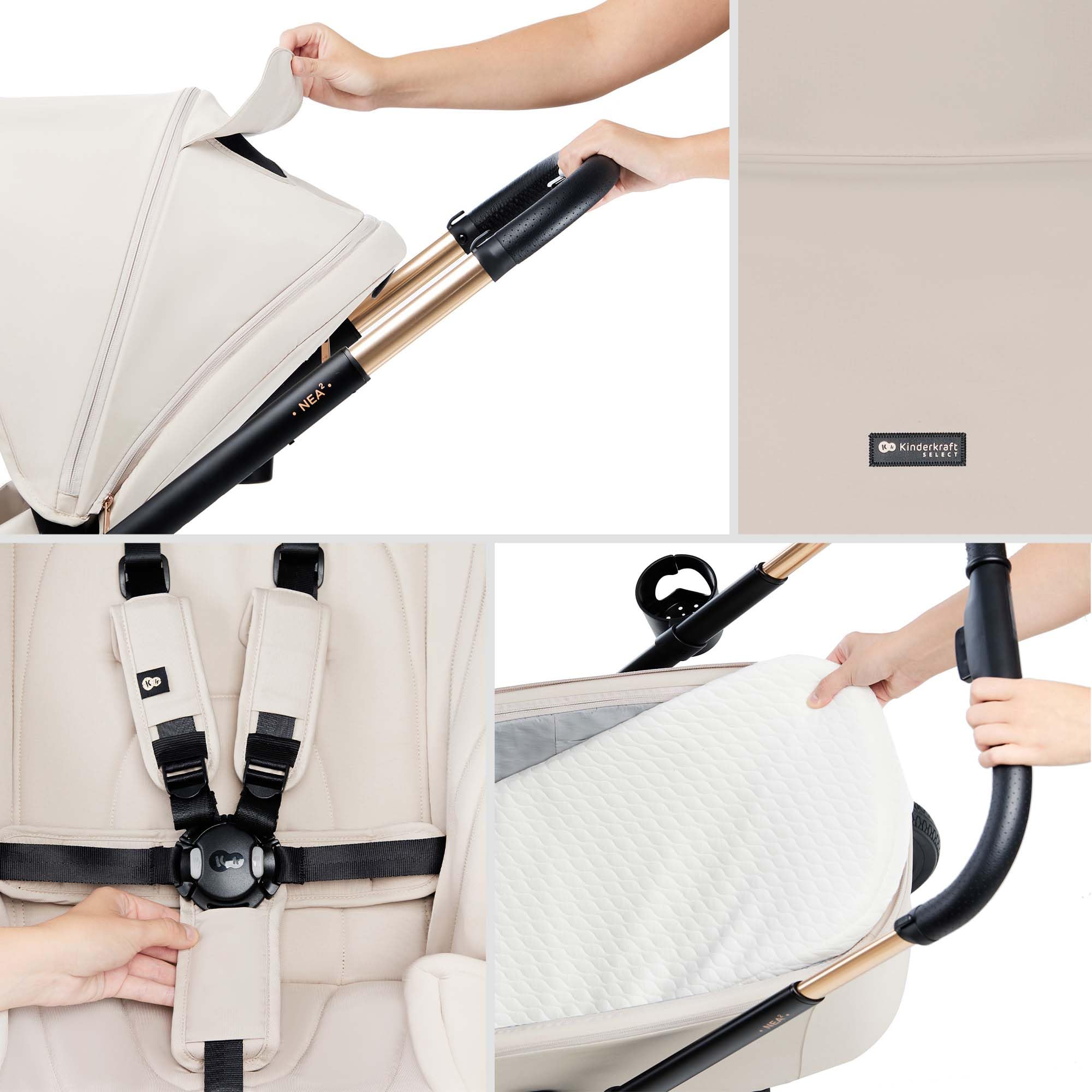 Kinderkraft NEA 2 Kinderkraft buggy von Geburt bis 22 kg, Zusammenklappen mit einer Hand, Liegeposition, großes Verdeck, alle 4 Räder gedämpft, extrem leicht, UPF50+, Korb bis zu 5 kg, Beige