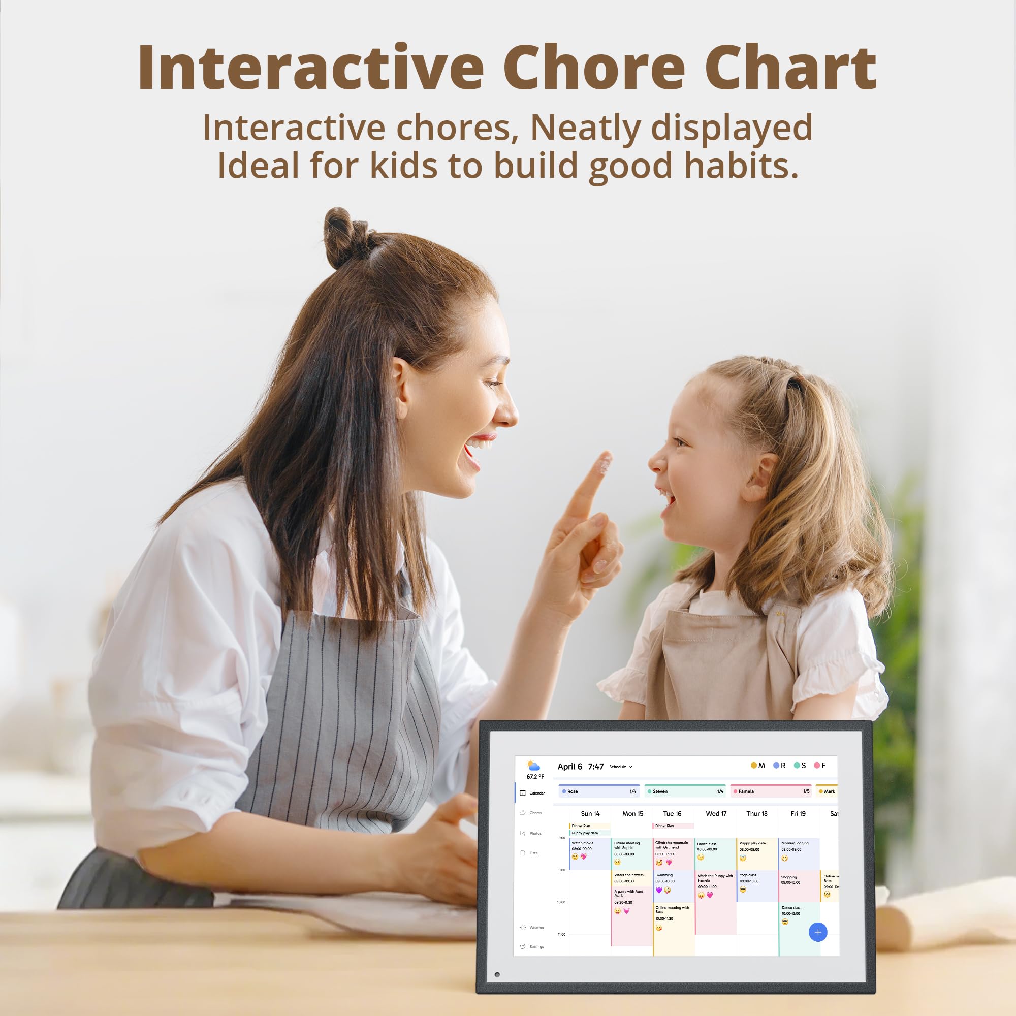 Dragon Touch 10,1 Zoll Digitaler Kalender Wand - Elektronischer Wandkalender Familienplaner mit 32GB Speicher, Digitaler Terminplaner Touchscreen Intelligenter Tischkalender-Schwarz