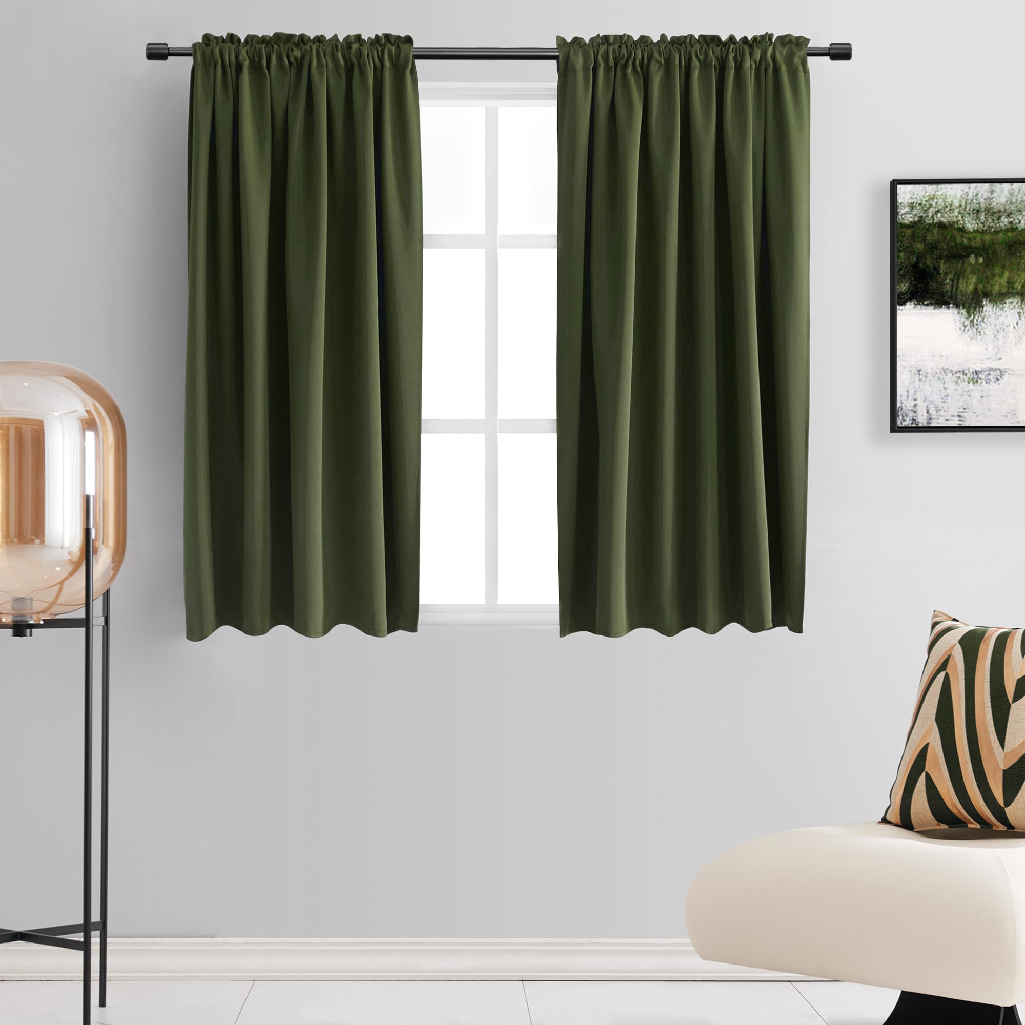DONREN Olive Green Blackout Curtains 48 Inch Length 2 Panels Set - Rod Pocket Room Darkening Thermal Insulated Curtains & Drapes for Boys Bedroom/Cabin/Loft,W52 x L48 Inches Long