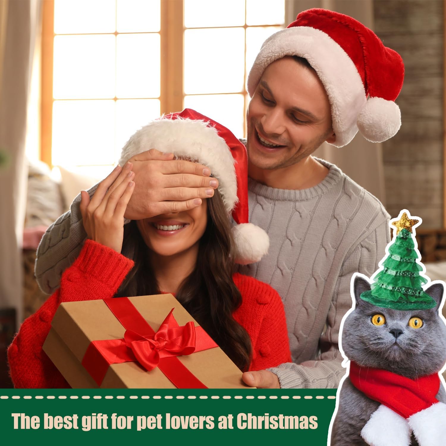 Christmas Costume for Pets, 4 Pieces Christmas Accessories Pet Clothes, Christmas Costumes for Cats Dogs with Hat, Reindeer Antlers Headband, Scarf, Mantle, for Dogs Cats 7