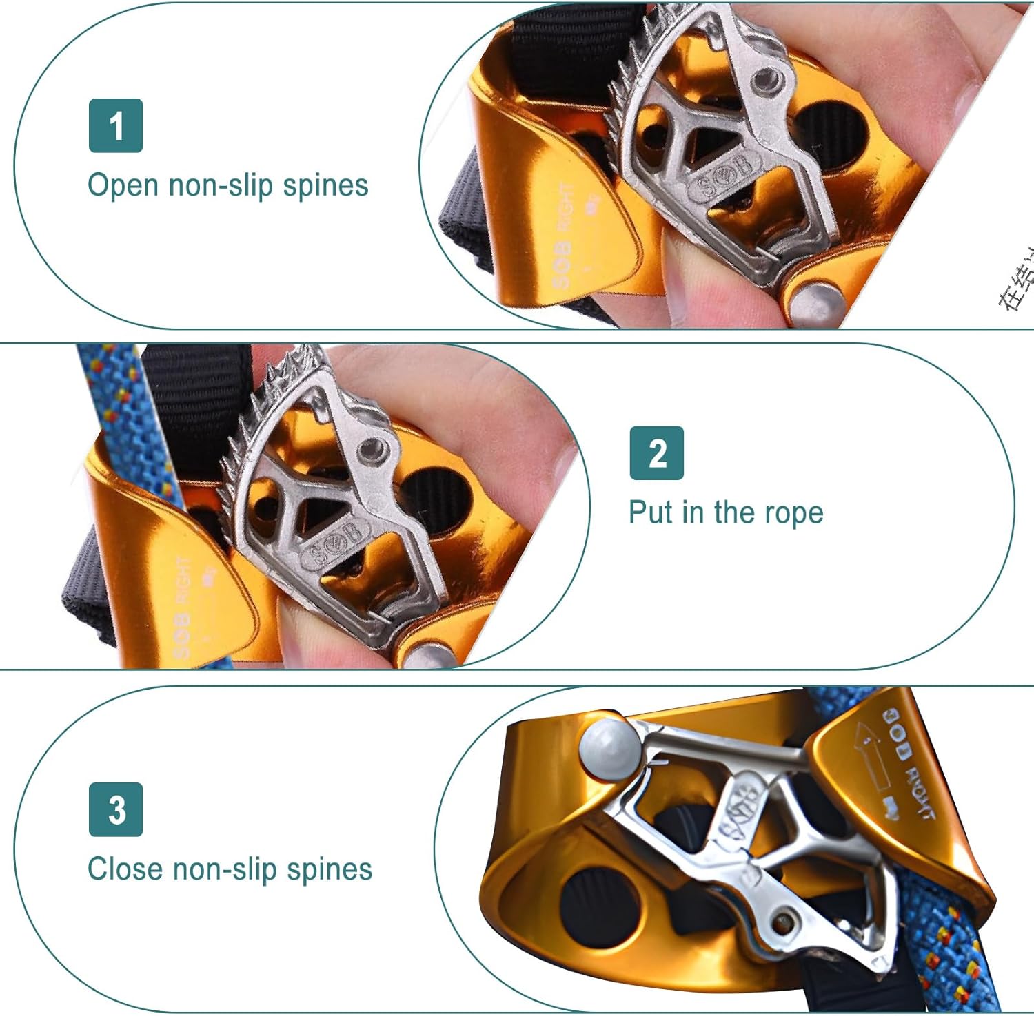 Foot Ascender, Outdoor Mountaineering Tree Arborist Climbing Rappelling Equip for 8-12mm Rope, Left & Right Foot Ascender