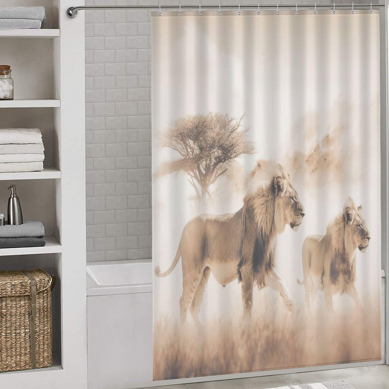 Rideau de douche lion 152x183 cm étanche en polyester moderne