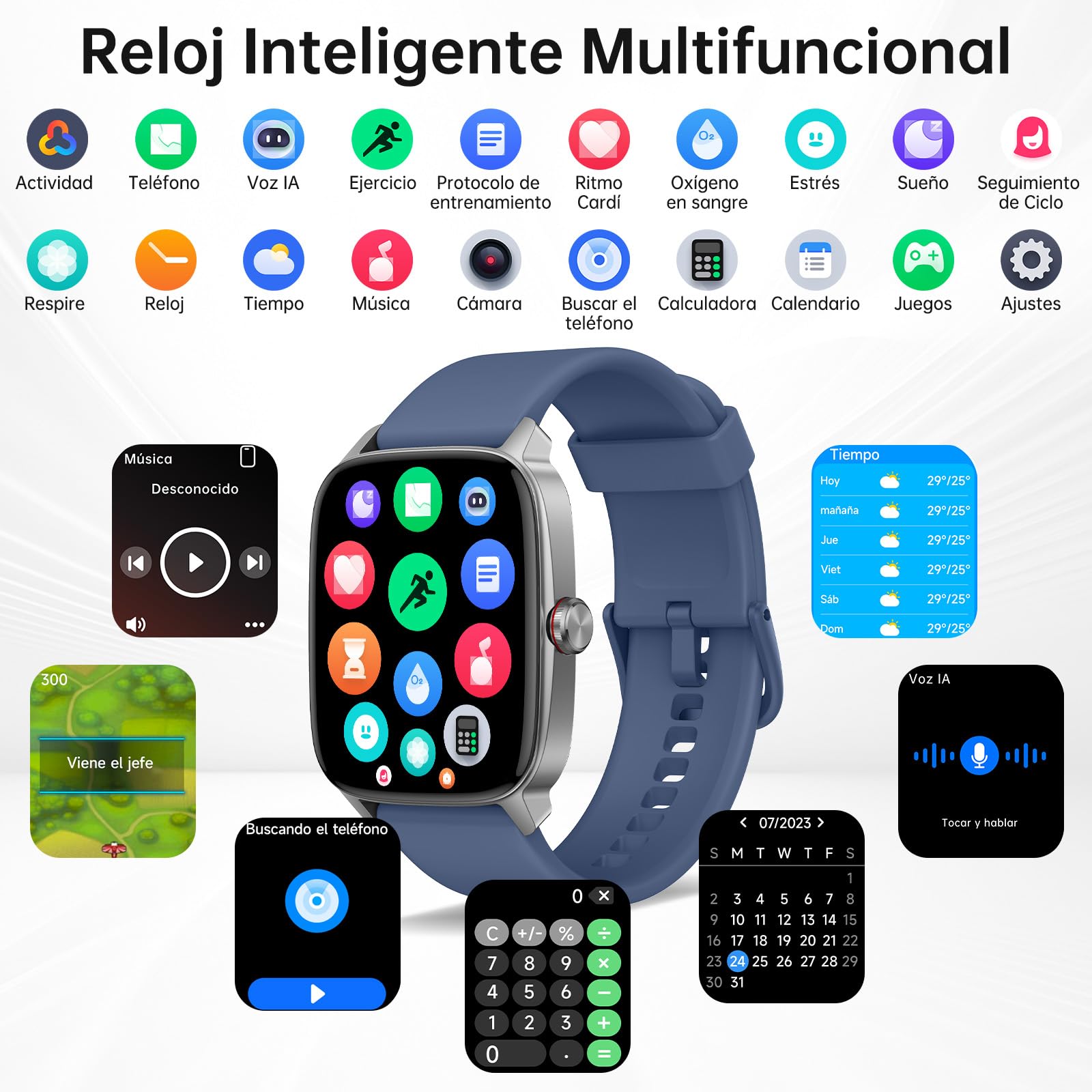 Reloj Inteligente Mujer Hombre con Llamadas Bluetooth y Voz AI, 1.85'' Smartwatch con Whatsapp Notificación, Pulsómetro/SpO2/Sueño/Podómetro, 110+ Modos Deportivos, Impermeable IP68 para iOS/Android