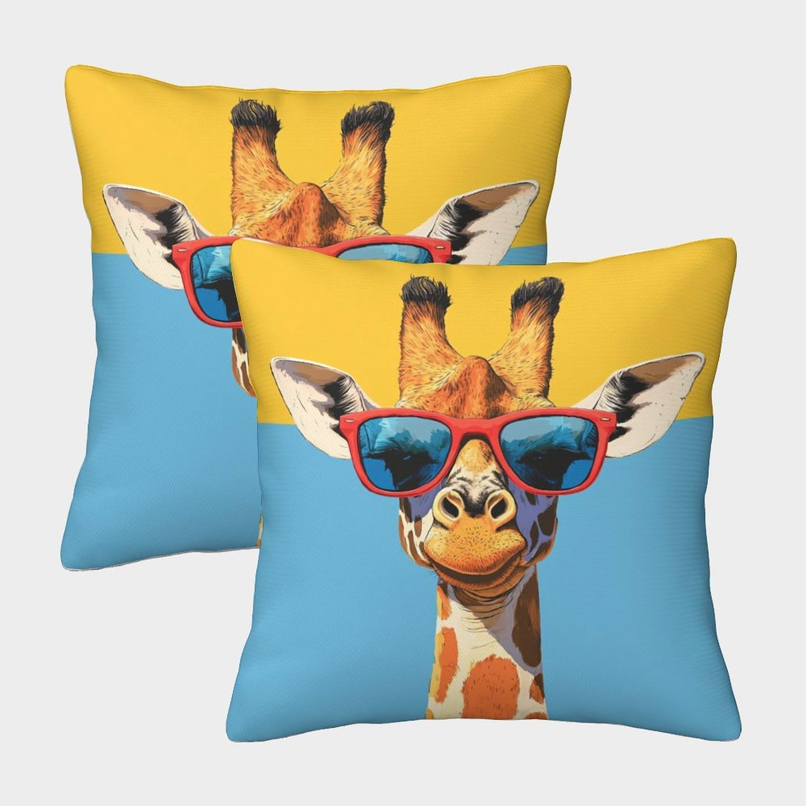 QFVANSIYO Whimsical Animal 3D Printed Microfiber Pillowcase for Adults Bedroom Decor Giraffe Pillow Cover Soft Washable 50x50cm