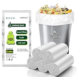 Biodegradable 6 Gallon Trash Bags Unscented - 200 Counts Compostable Medium Size Garbage Bags Durable & Strong Bulk Clear White Waste