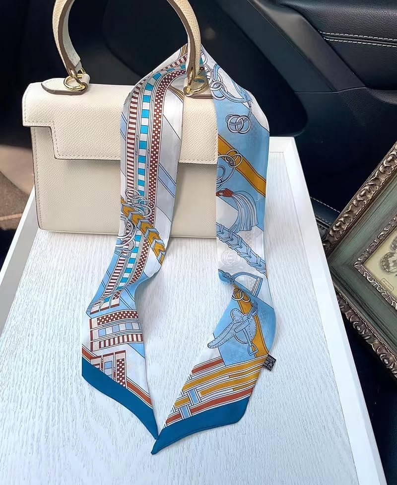 100% Mulberry Silk Scarf for Handbags & Purses, 2Pcs 2''x35'' Hair Ribbon Skinny Neck Scarves for Women - Image 3