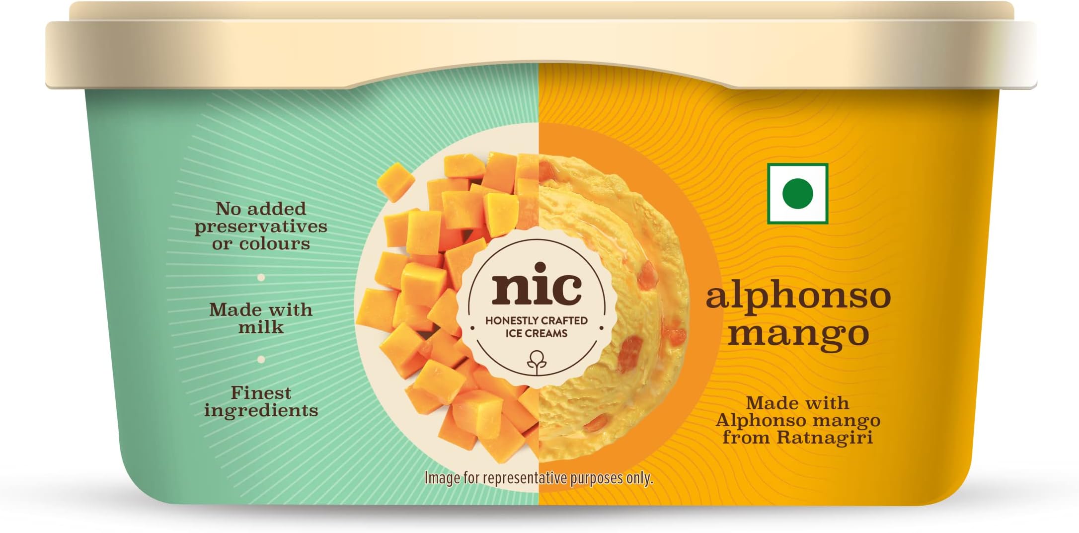 Nic Alphonso Mango Ice Cream Tub, 500 ml