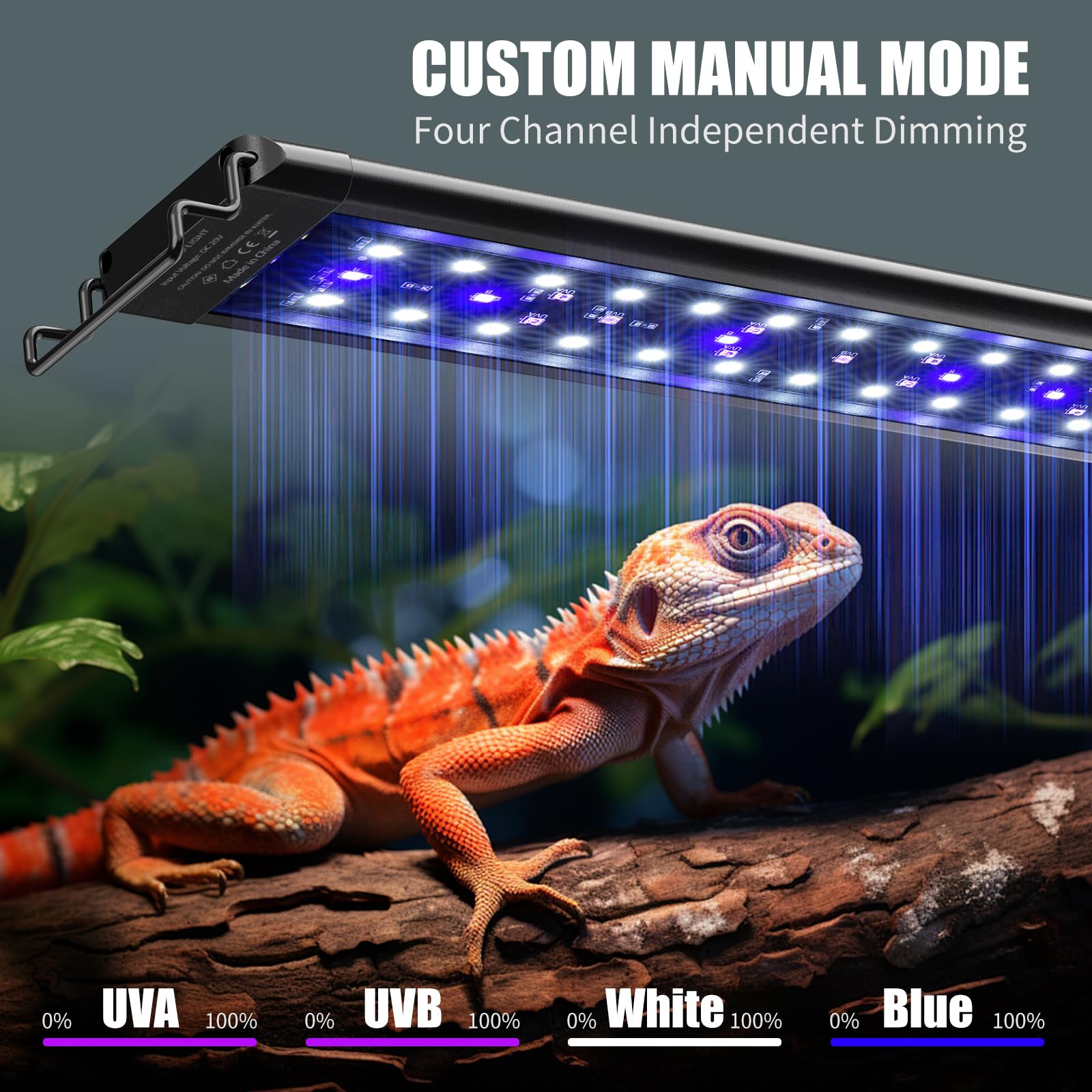 Luz LED UVA UVB de 18 pulgadas para reptiles con controlador, luz de reptil UVA y UVB de espectro completo con temporizador automático de ciclo de 24 horas y 10 regulables para dragones