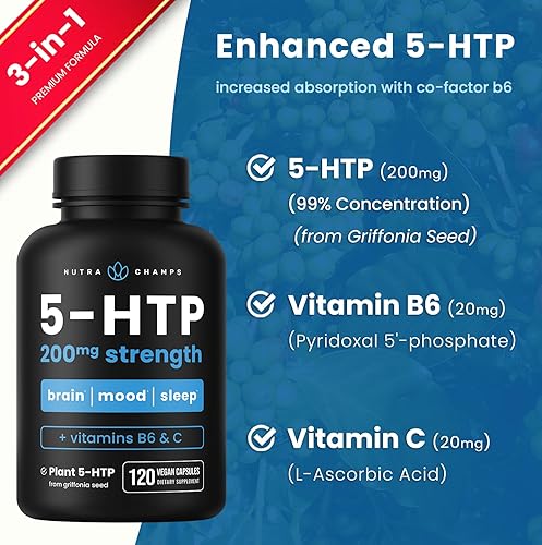 Miniatura 3 de 5-HTP 200mg | 120 cápsulas veganas | Suplemento de 5 HTP para apoyar el alivio del estrés, la salud cerebral, mejorar el estado de ánimo, el sueño y