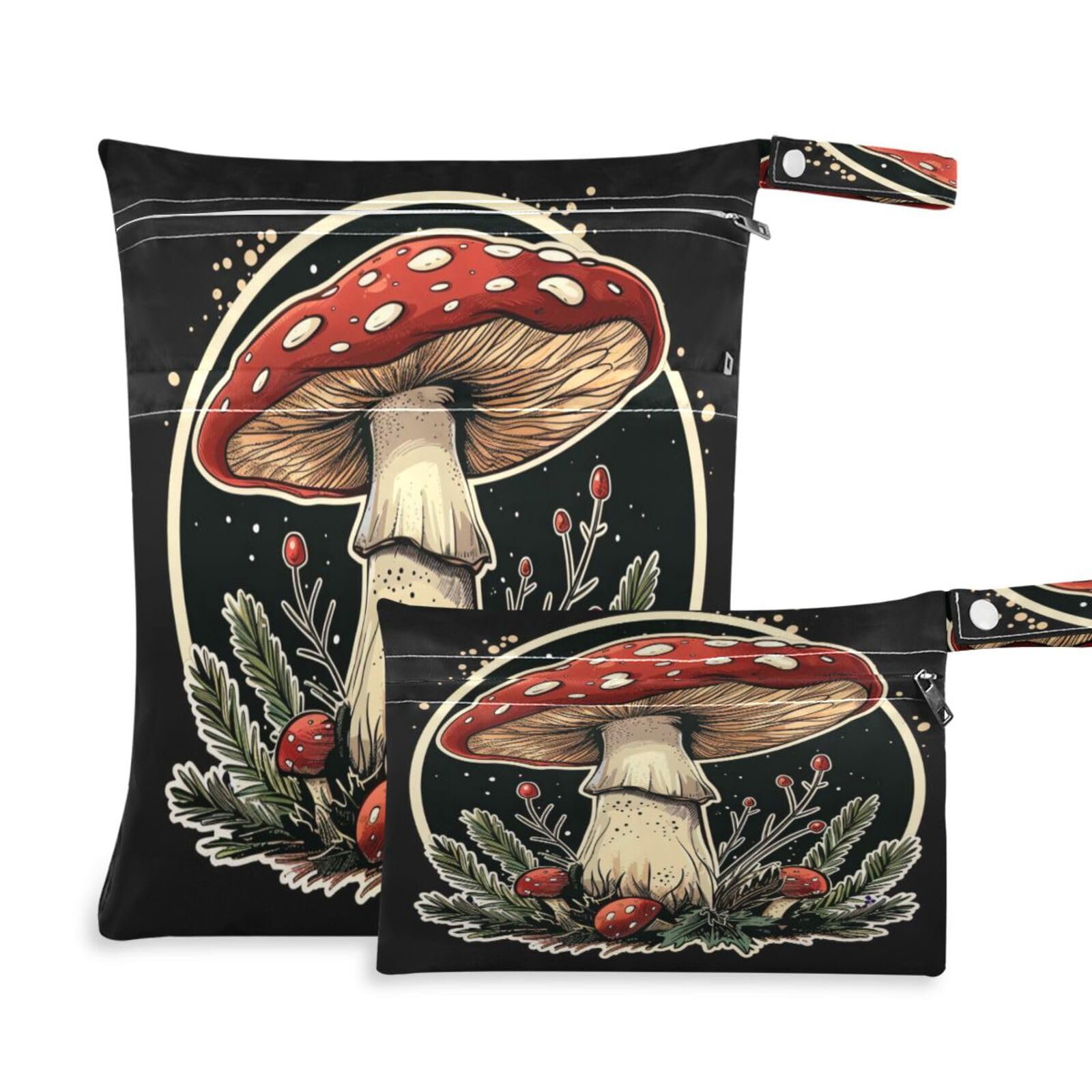 Coikll Wet Dry Bags for Cloth Diaper 2 Pack Waterproof Yoga Gym Bag for Swimsuit Wet Clothes Baby Items-?Red Mushroom with White Dots?