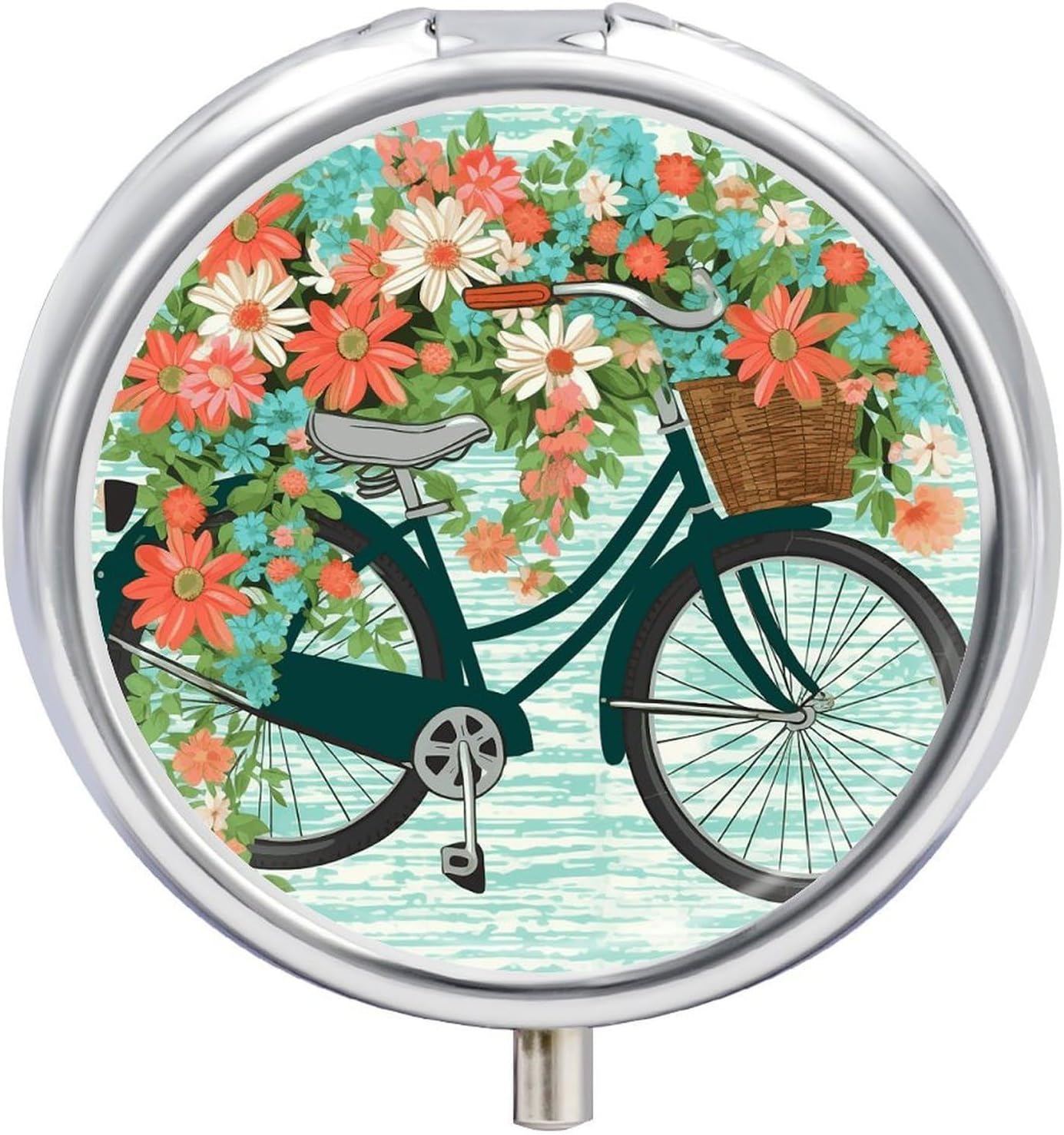 Bicycle Round Pill Box with 3 Compartments & Mirror