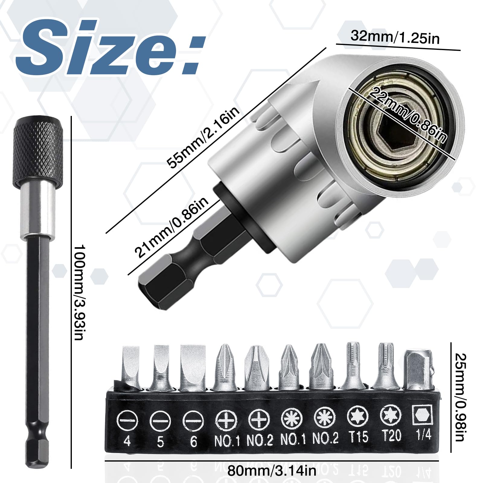 Vakki 12 Pack 105 Degree Right Angle Drill Attachment with 10cm Magnetic Extension Bit Holder and 10 Screwdriver Bits Set - Image 3
