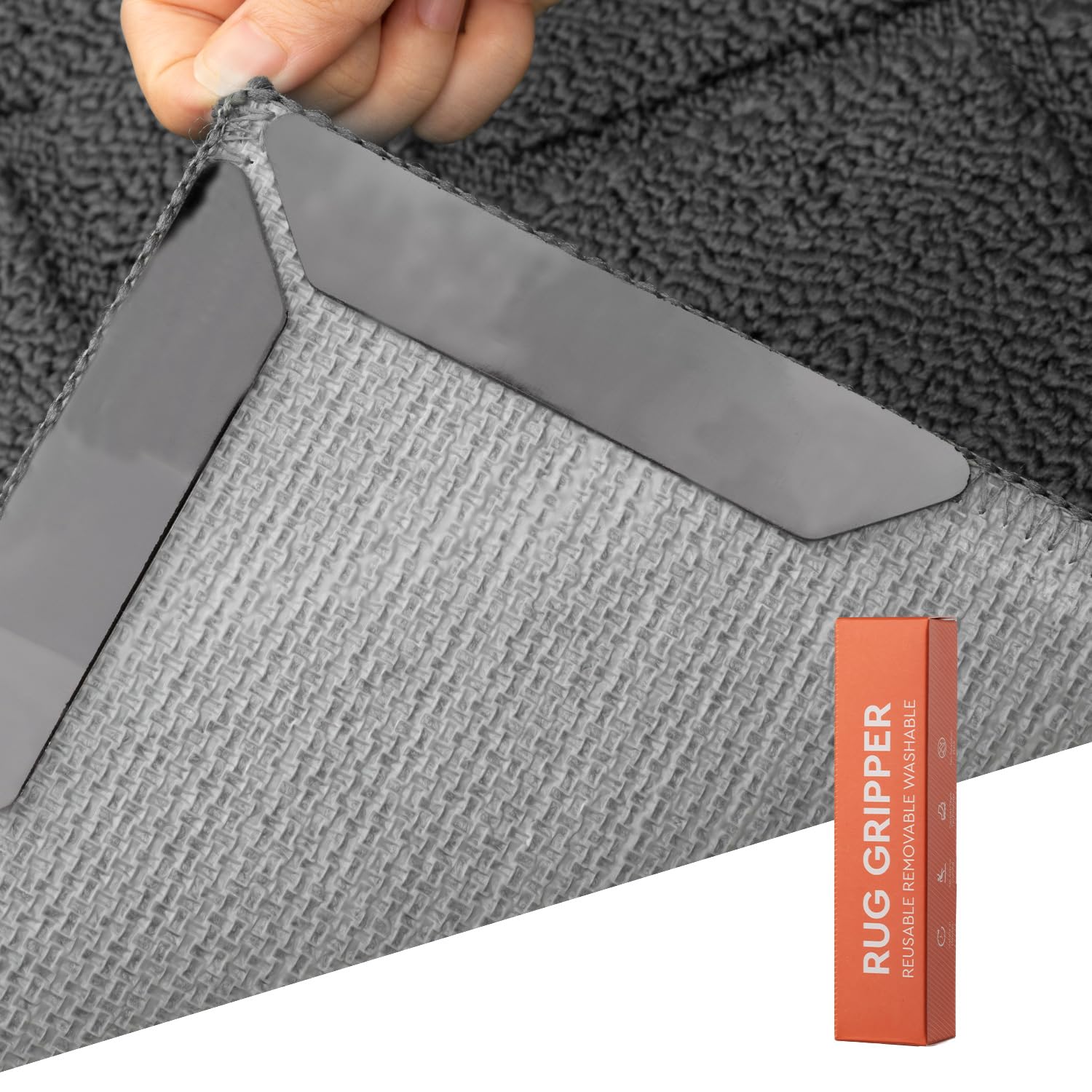 hicorfe 8 PCS Rug Tape,Reusable Washable Grippers for Rugs,Original Double Sided Non-Slip Rug Pads,Stop Curling and Bunching,Pervent Sliding,Stay Rug Down in Place on The Hard Wood Floor