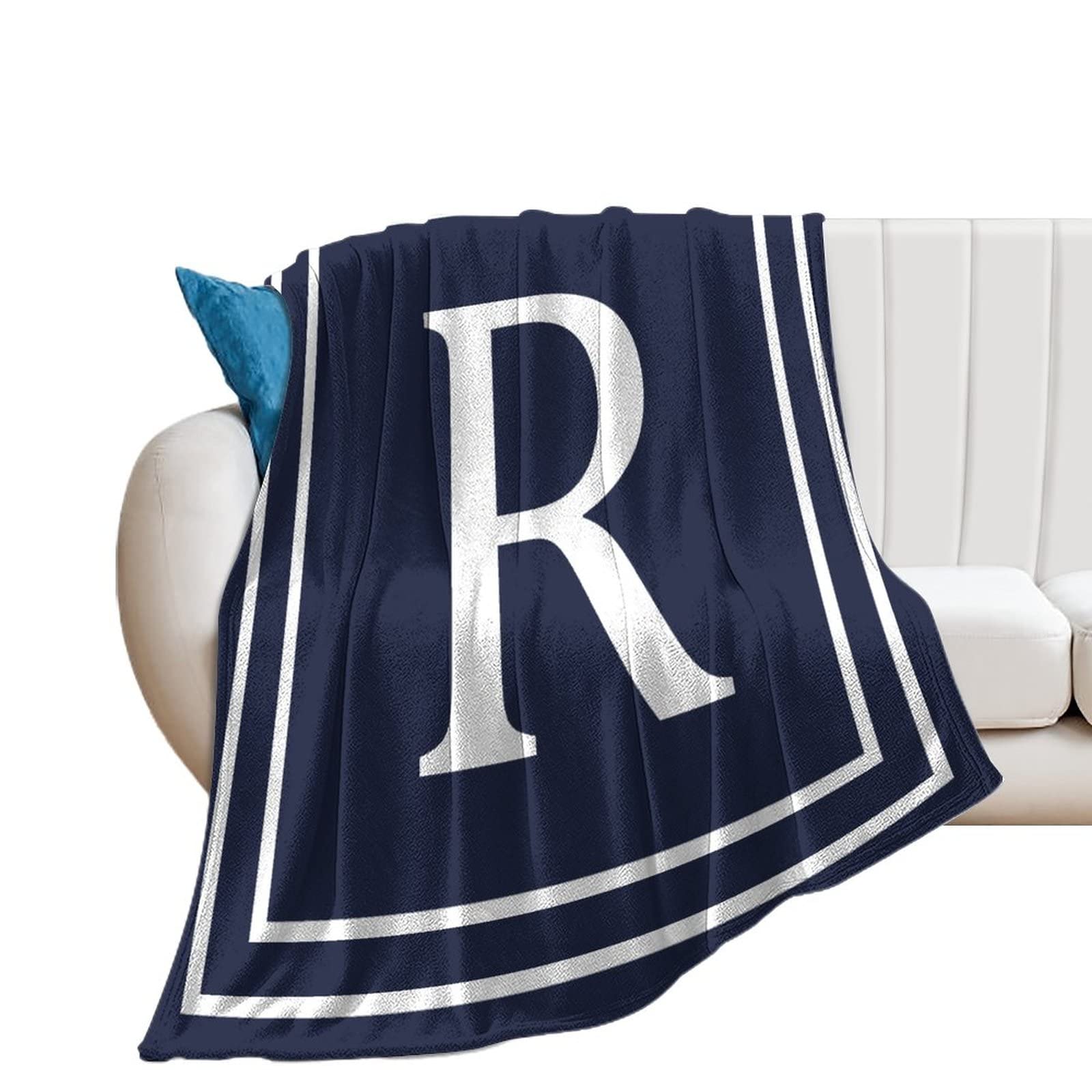 Couverture bleu marine initiale R pour vos soirées cocooning et moments de détente