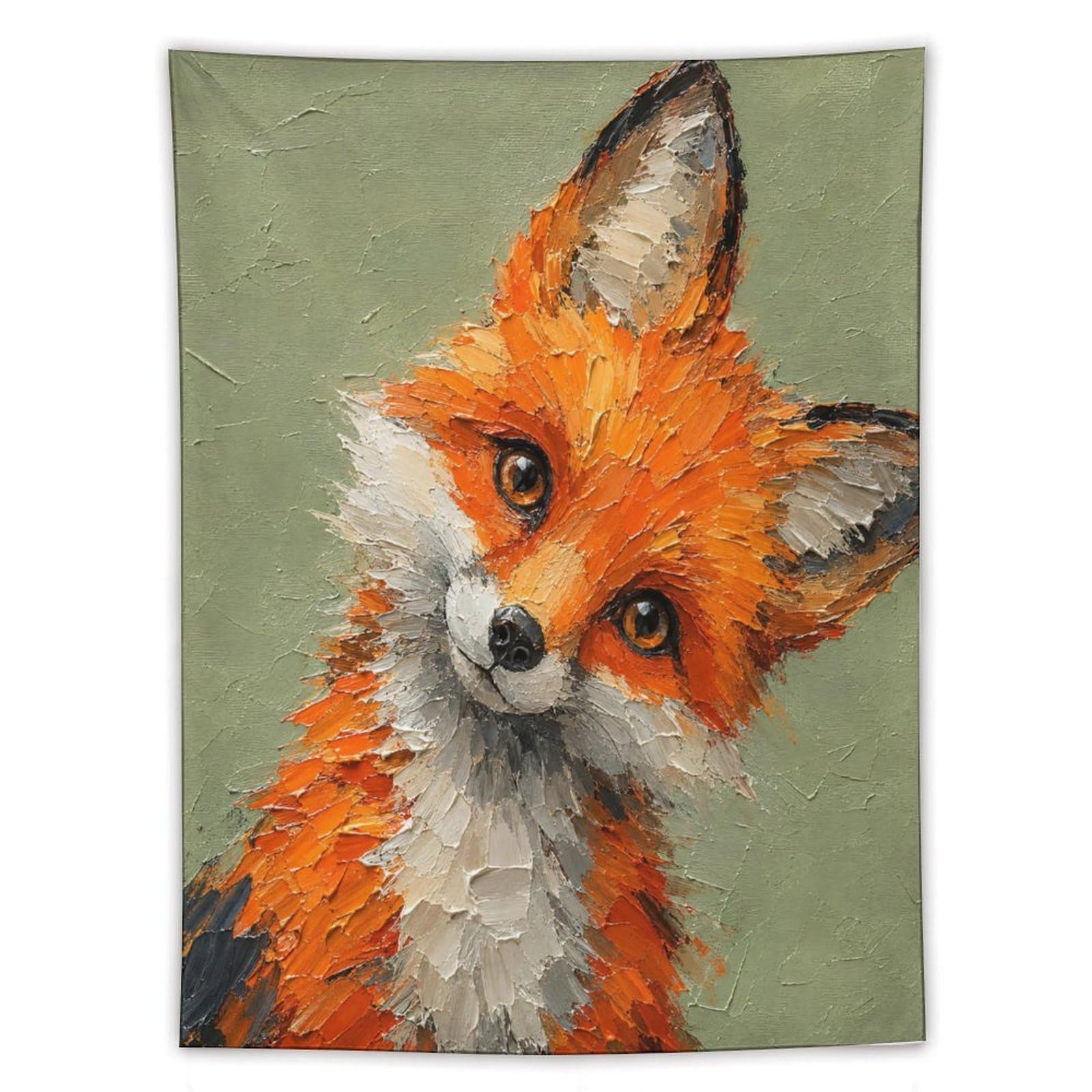 W7C8U2X3 Cute Fox Portrait Wall Tapestry, Realistic Illustration