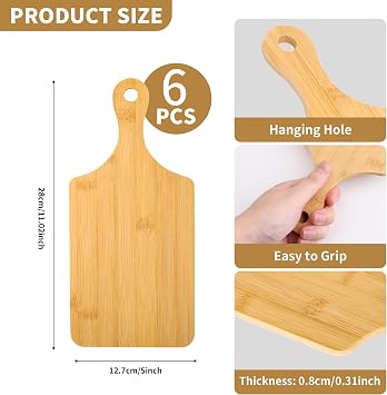 6 Pcs Wood Cutting Board with Handle, 11x5 Inch Chopping Board