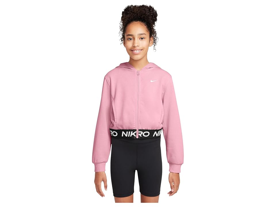 Nike Kids Pro Fleece Dri-fit Full-zip Hoodie (Big Kid) Girl's Coat Medium Soft Pink/Medium Soft Pink/Black : SM (8 Big Kid)