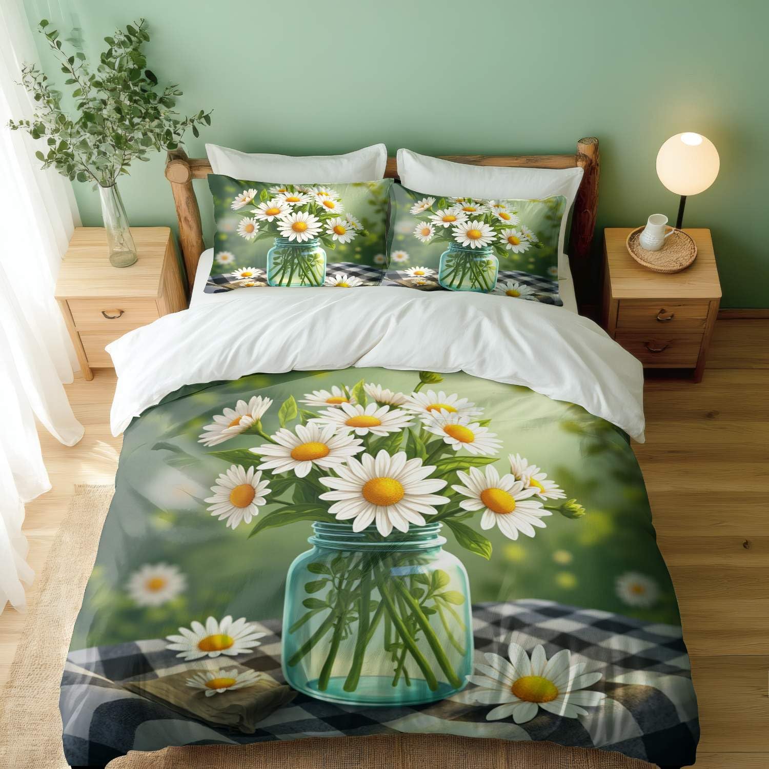 Parure de lit 3D housse de couette fleurs fraîches et taies d'oreiller pour literie simple