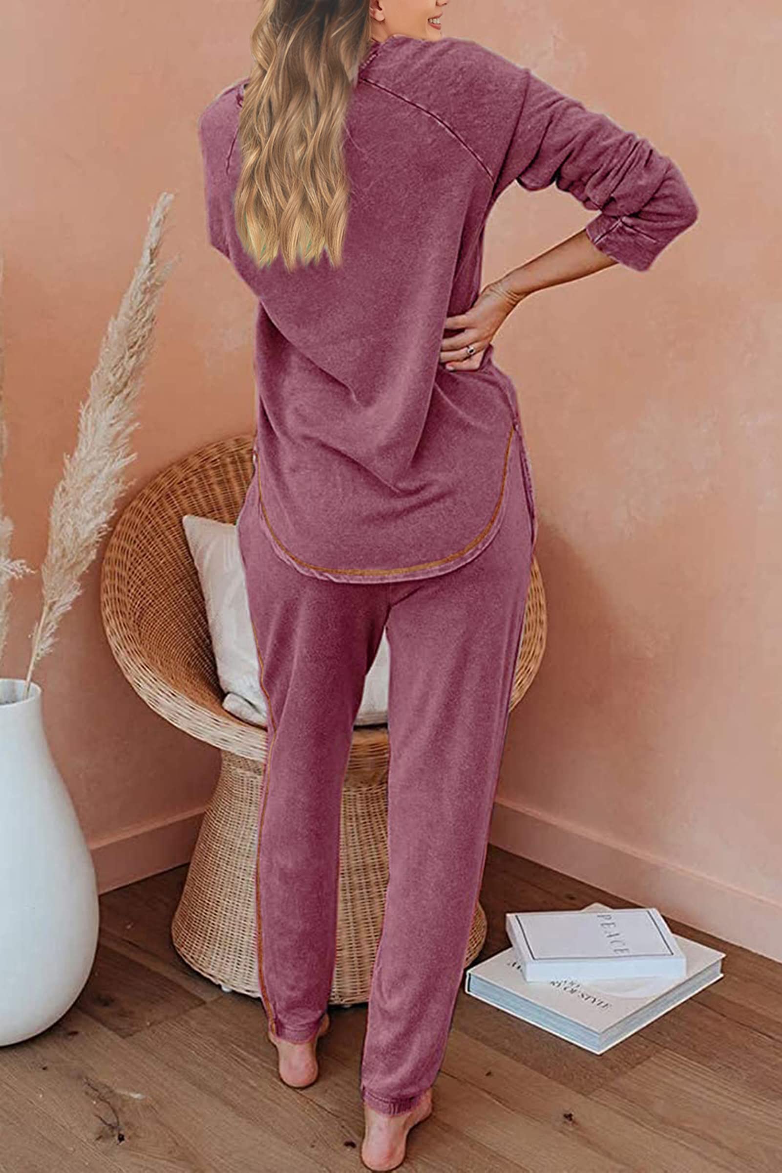 Cysincos Womens Sweatsuits 2 Piece Outfit Sweatpants Loungewear Jogger Pajama Set Long Sleeve Pullover Drawstring Pants