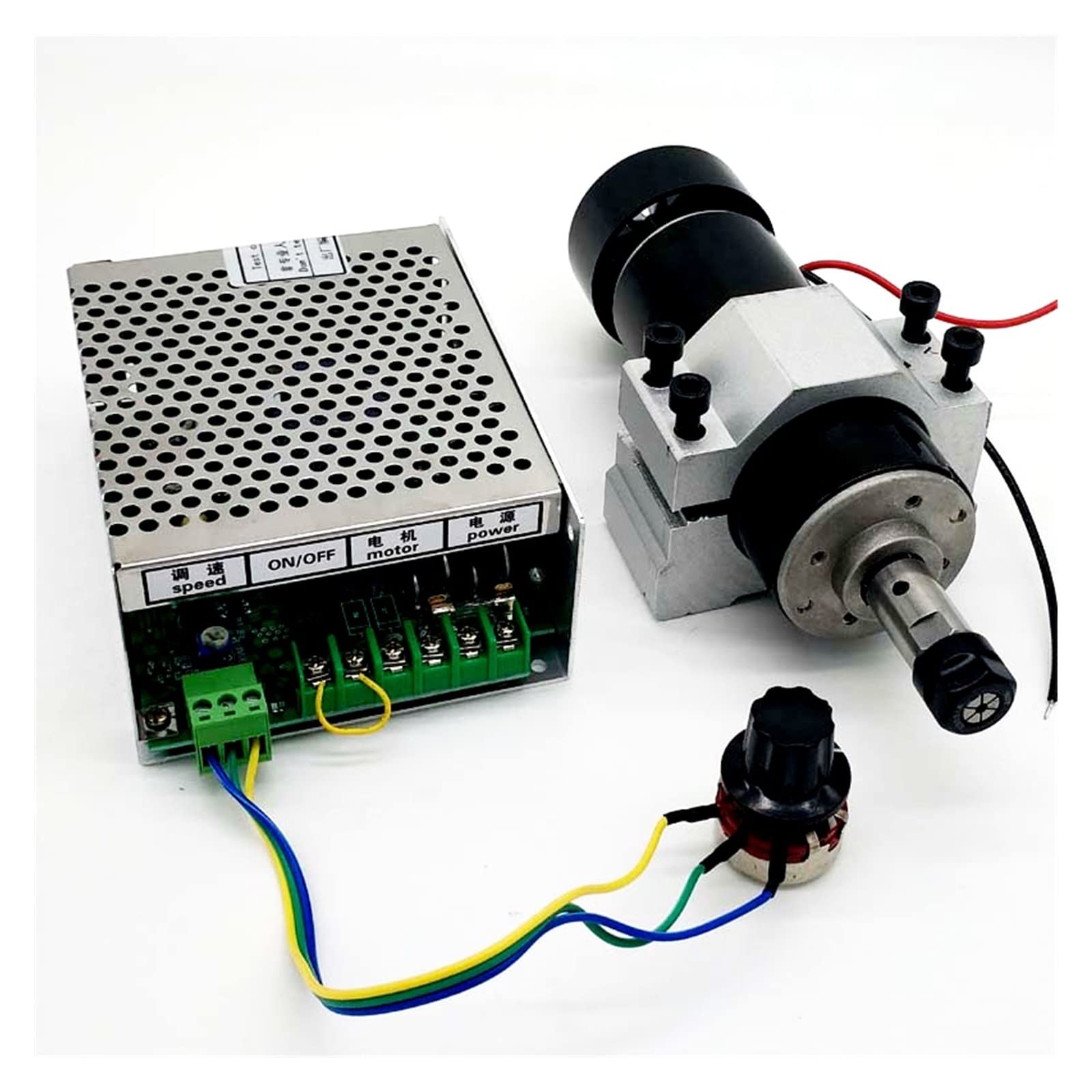 Mooilko Spindle Set3 Dc 500W Air Cooled Spindle Motor Er11 Chuck 0.5Kw Spindle Motor + 52Mm Vlamps + Power Supply Speed Governor For Cnc Spindle Smooth Running(Spindle Set3)