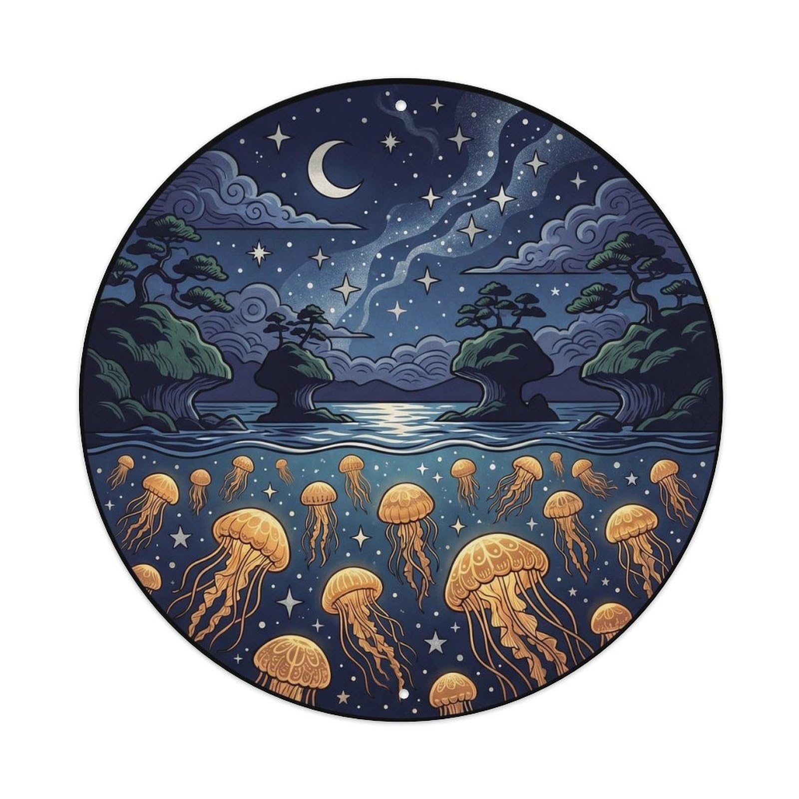 Olyhtr 8X8inch Classic Style Starry Palau Jellyfish Lake Woodblock Reef Diving Metal Tin Sign