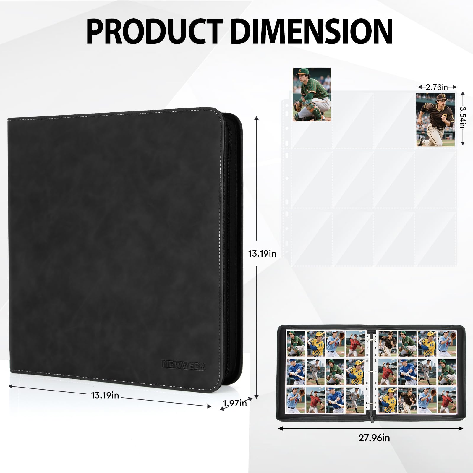 Album Cartas, 12 Bolsillos Álbum de Carta Capacidad para 960 Cartas, Álbum de Tarjetas de Béisbol de Calidad y Duradero con Cremallera, Card Binder para Tarjetas YGO/MTG/TCG, Negro