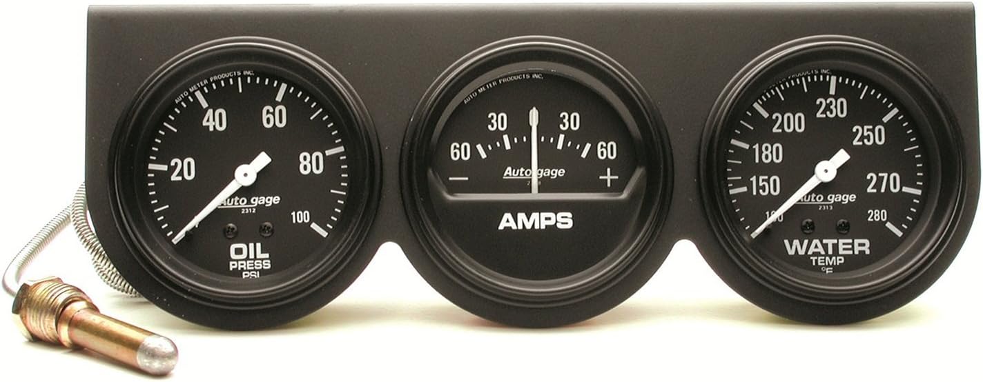 AUTO METER 2394 Autogage Black Oil/Amp/Water Gauge with Steel Console,2.625 in.