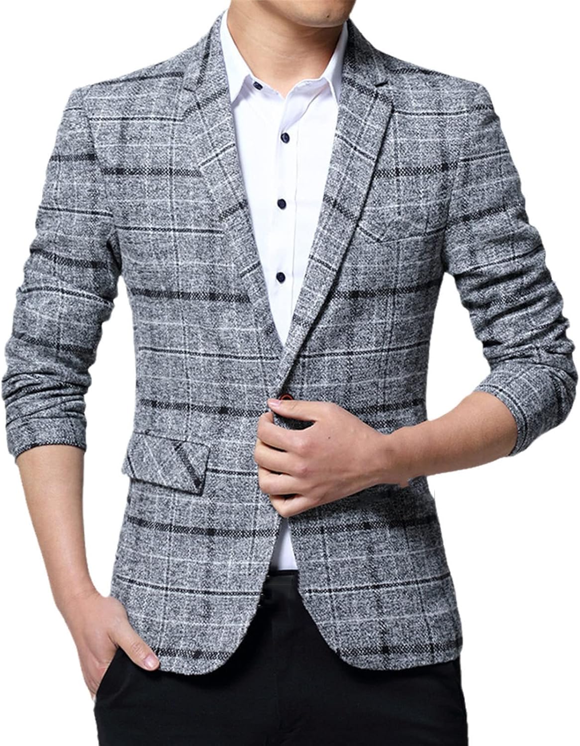 Kelsiop Men's Suit Jacket Spring British Style Slim Fit Fat Business Casual Suit Jacket