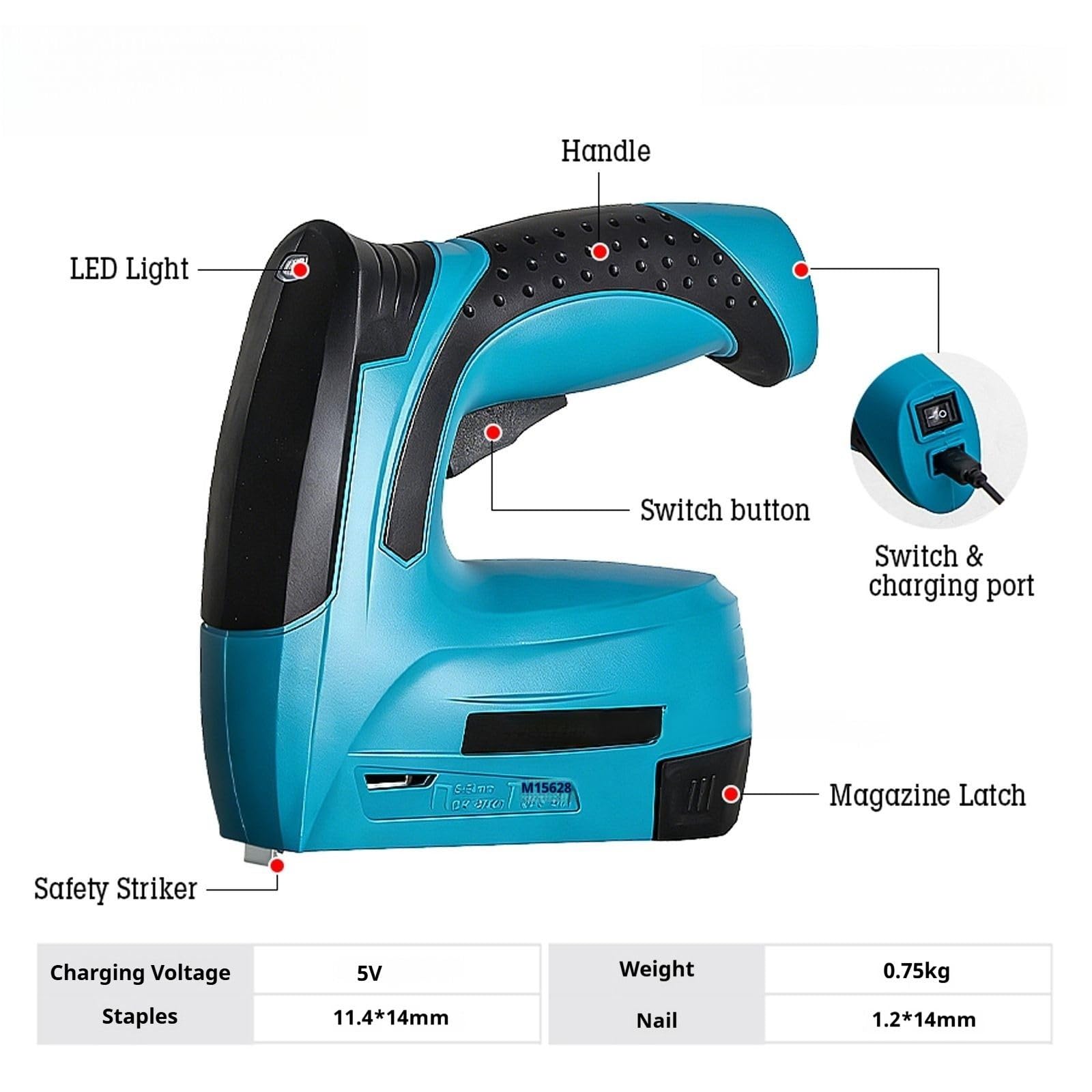 Chiodatrice elettrica senza fili 2 in 1 USB-C Li-Ion Brad Nailer con luce ergonomica include 2000 graffette chiodi per fai da te tappezzeria lavorazione del legno riparazione di mobili