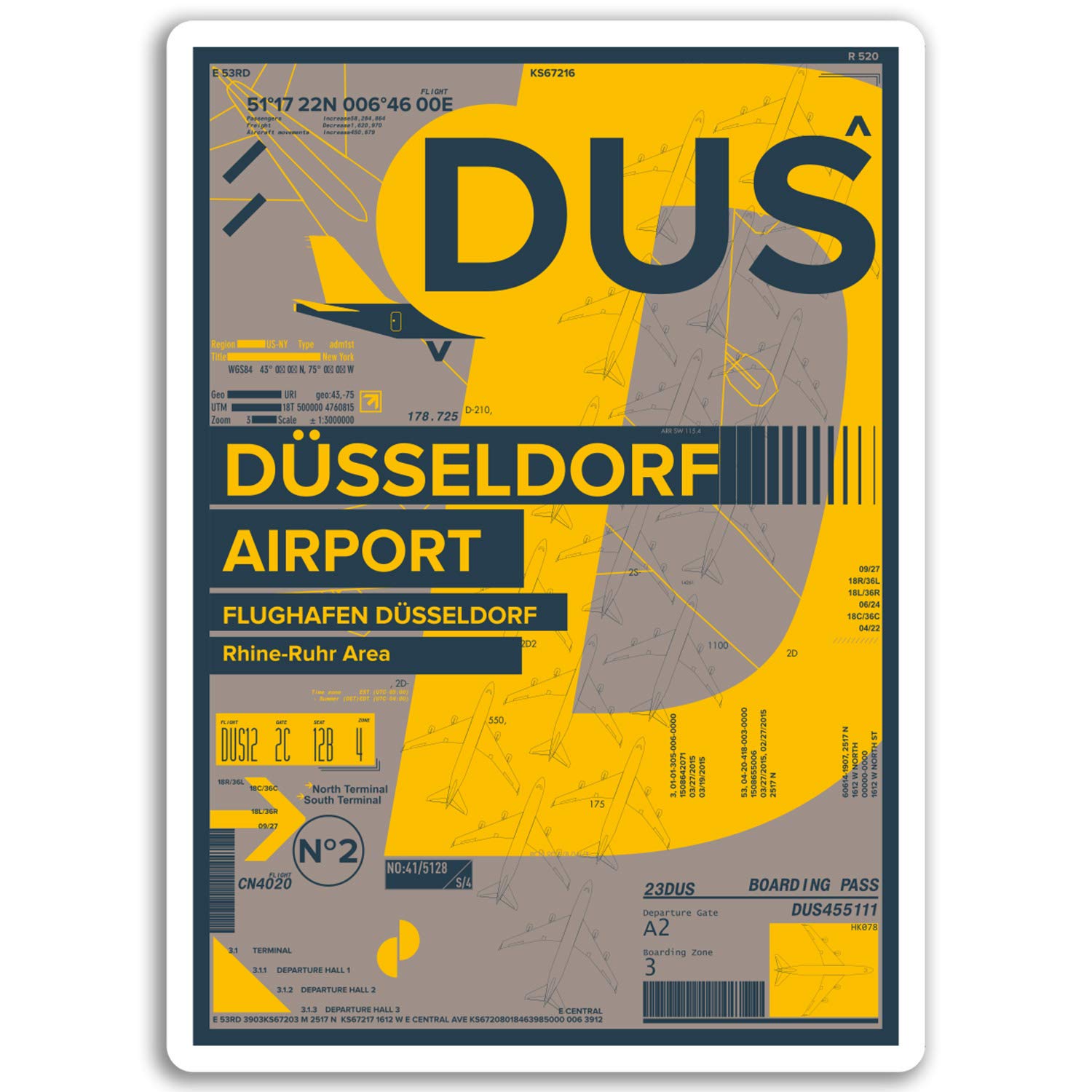 Destinationvinyl Multi 2 X 10Cm Dusseldorf Airport Vinyl Stickers - Dus Sticker Laptop Luggage #17189 (10Cm Tall)