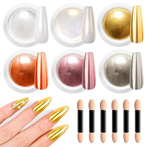 Miniatura 17 de Polvo de uñas cromado dorado con efecto metálico 100% metálico BISHENGYF: Espejo holográfico brillo dorado cromo pigmento manicura plata cobre oro