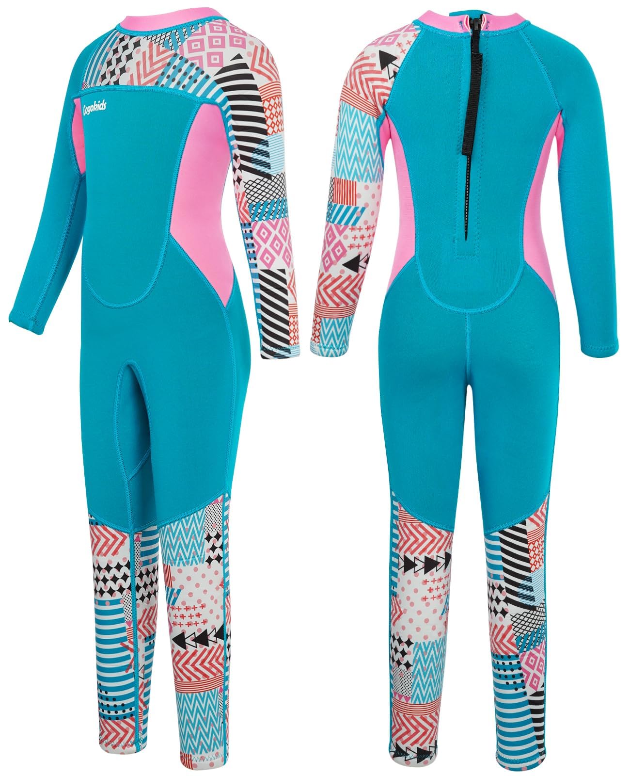 Gogokids Langarm-Neoprenanzug für Kinder, 2,5mm Neopren UV-Badeanzug Rückenreißverschluss, Thermo Neoprenanzüge für 2-10 Jahre Mädchen Jungen zum Schwimmen, Surfen, Tauchen
