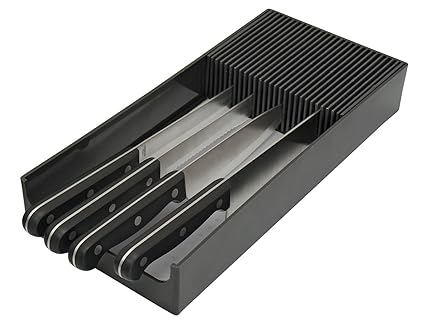 Knife Dock Plastic KNIFEdock - In-Drawer Knife Storage for your kitchen. Replace your knife block with a revolutionary product. Clear your counter top of clutter, and easily identify the desired knife