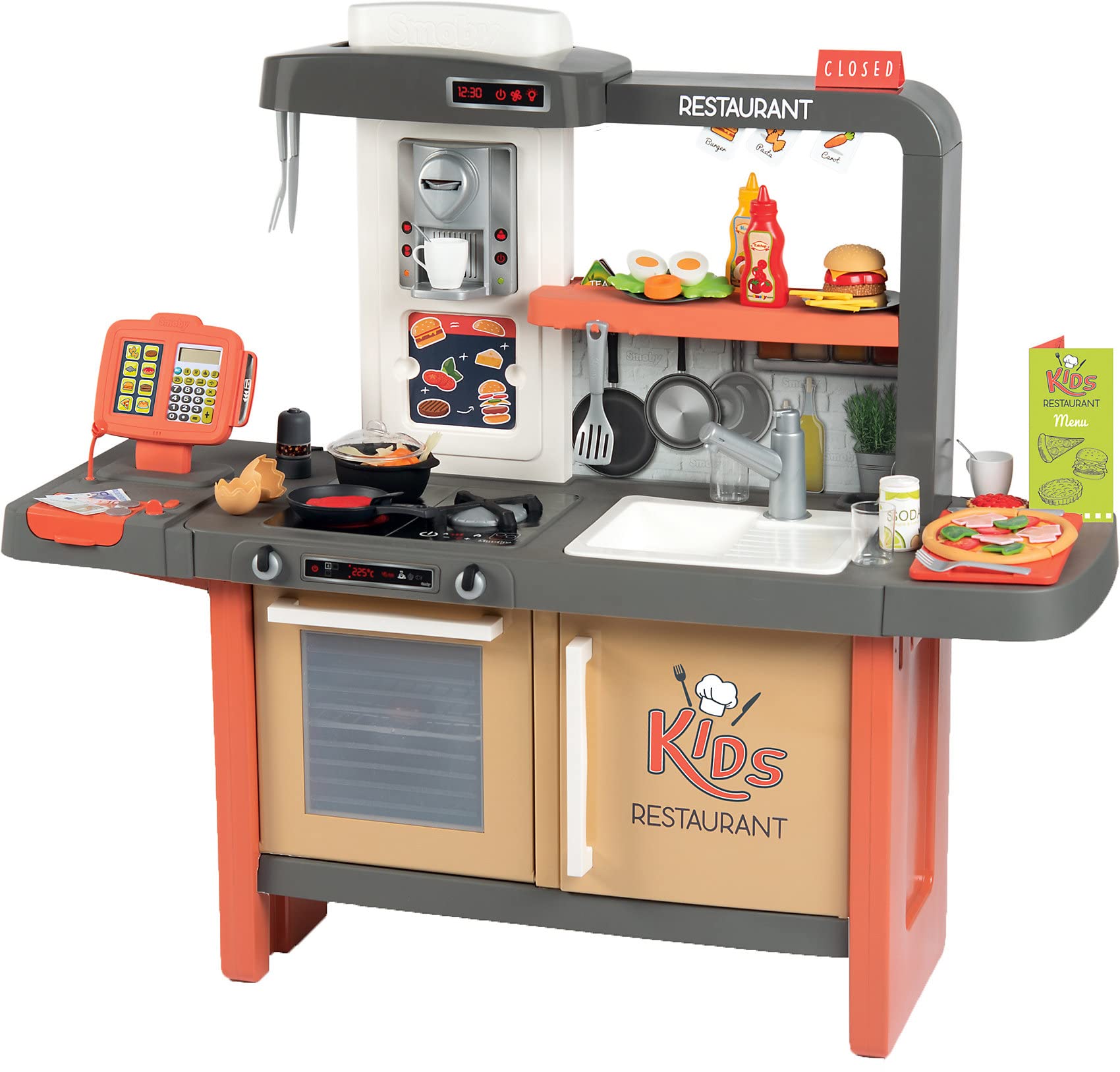 SmobyChef Corner Restaurant with Lights and Sounds, Pretend Play Toy Food Restaurant with 63 Accessories for Children 3+