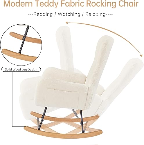 Miniatura 7 de DKLGG Mecedora para guardería, mecedora de tela de peluche suave, asiento acolchado con respaldo alto para guardería, cómoda mecedora con respaldo