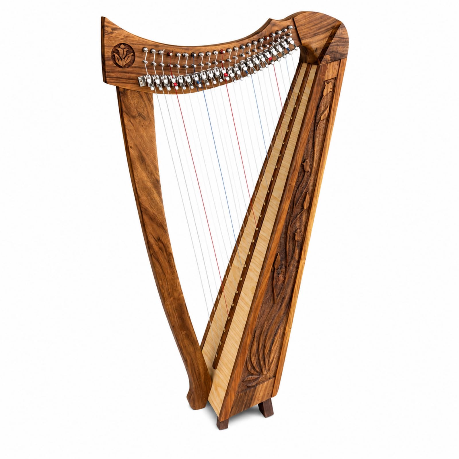 Uzman Harfe 22 Saiten Keltische Harfe 22 String Harp Leierharfe | Edelholz-Korpus mit keltischem Design, Halbtonklappen, finnischem Birken-Resonanzboden und farbcodierten Saiten