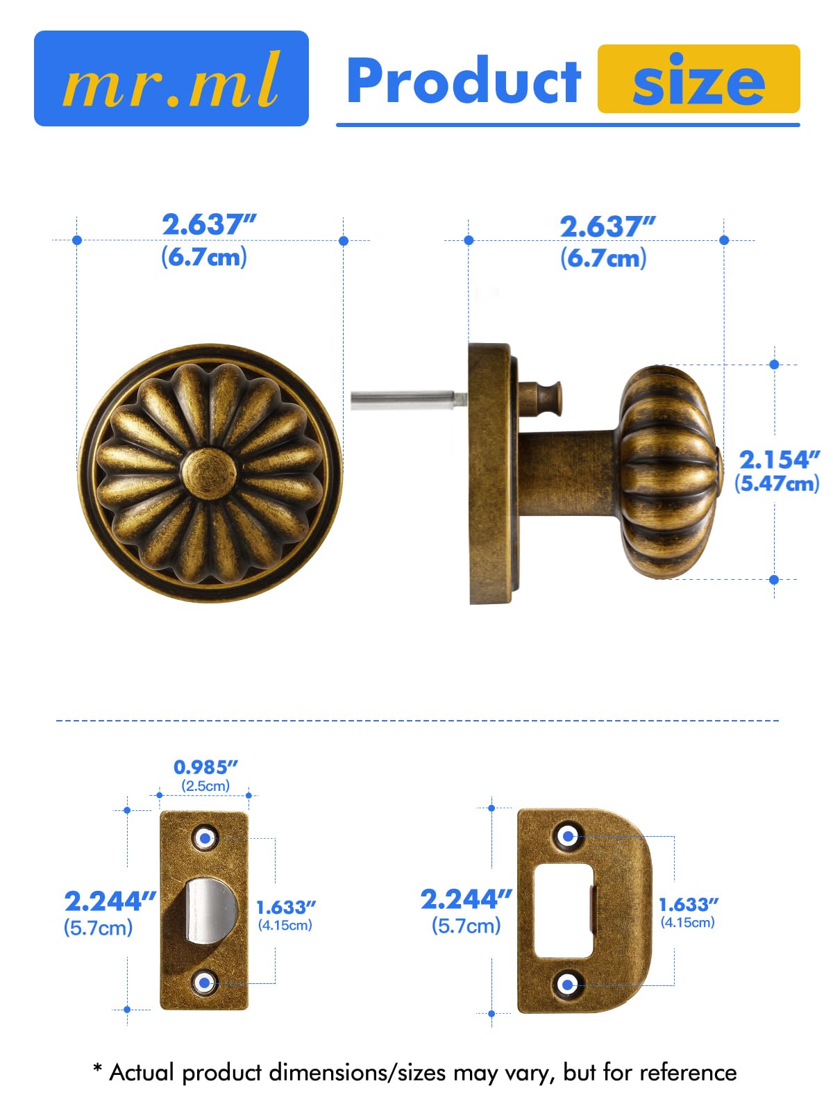 Antique Brass Door Knobs - Retro Privacy Handle -6