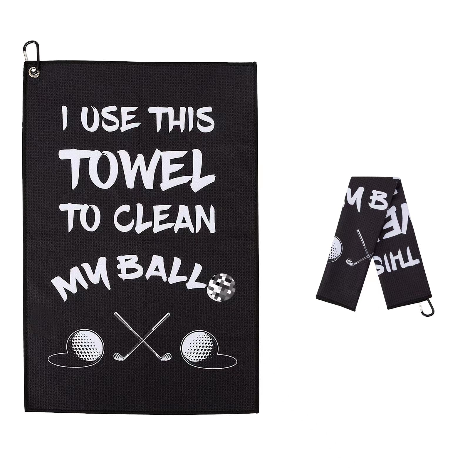 ASIJUNTYECHO Microfiber Golf Towel,Printed Funny Golf Towels for Men,Golf Towels for Golf Bags with Clip,Funny Golf Gifts for Men Husband Boyfriend Dad,Golf Lover Gifts (Black#1)