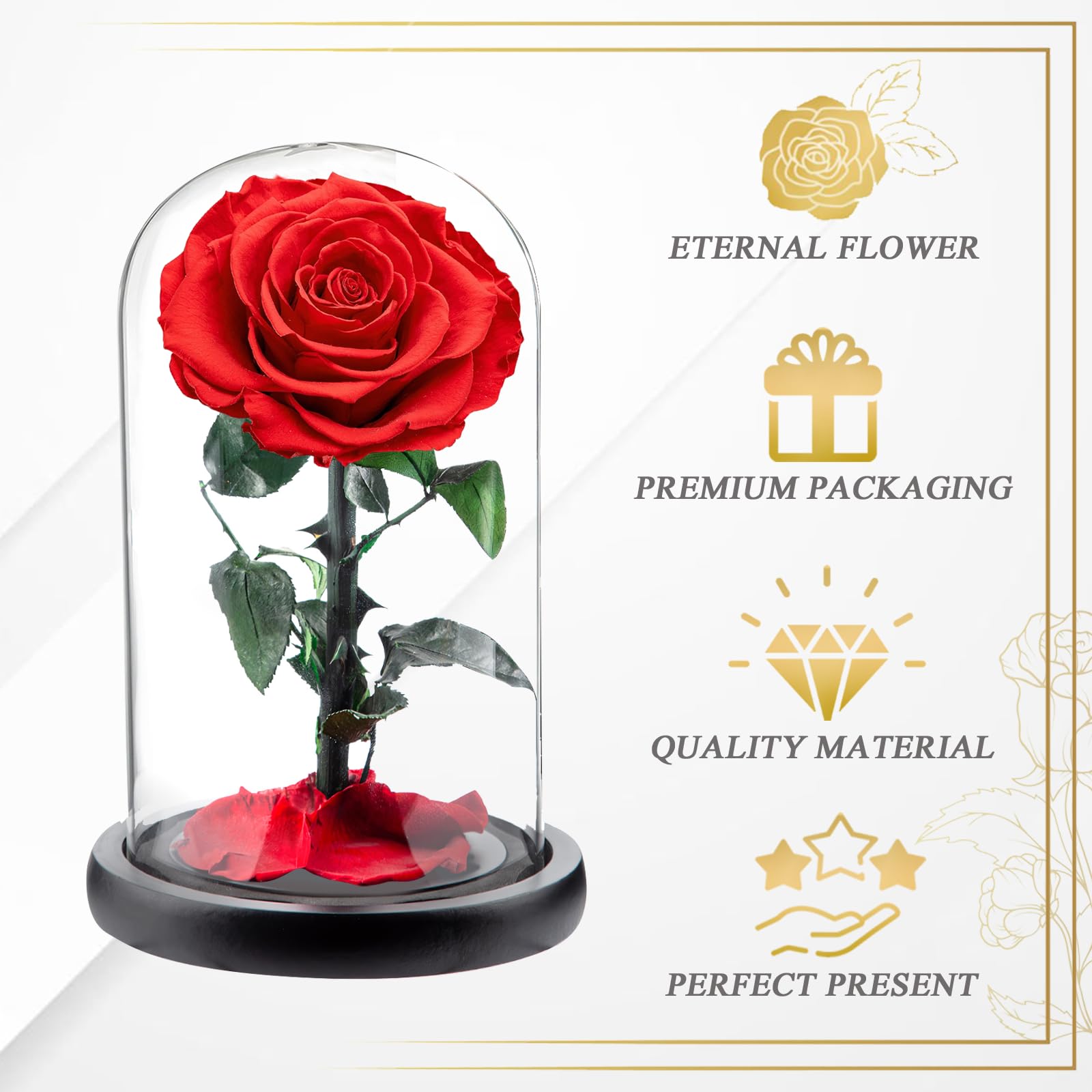 Rosa Stabilizzata Vera in Vetro, Rosa Eterna Realizzati con Rose | vere, Fiori Stabilizzati Sotto Vetro a Cupola, Regalo Donna Compleanno, Regalo Mamma, Regalo Fidanzata, Moglie,rosso