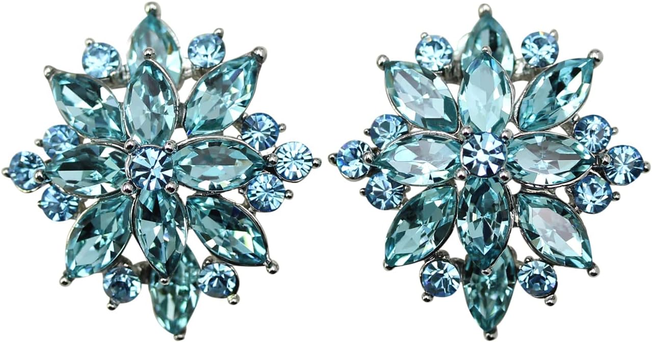 Faship Statement Crystal Rhinestone Floral Clip On Earrings