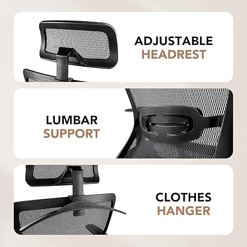 Miniatura 3 de SANODESK OS3 - Silla de oficina ejecutiva grande y alta, silla de computadora de malla ajustable en altura con reposacabezas ajustable y soporte