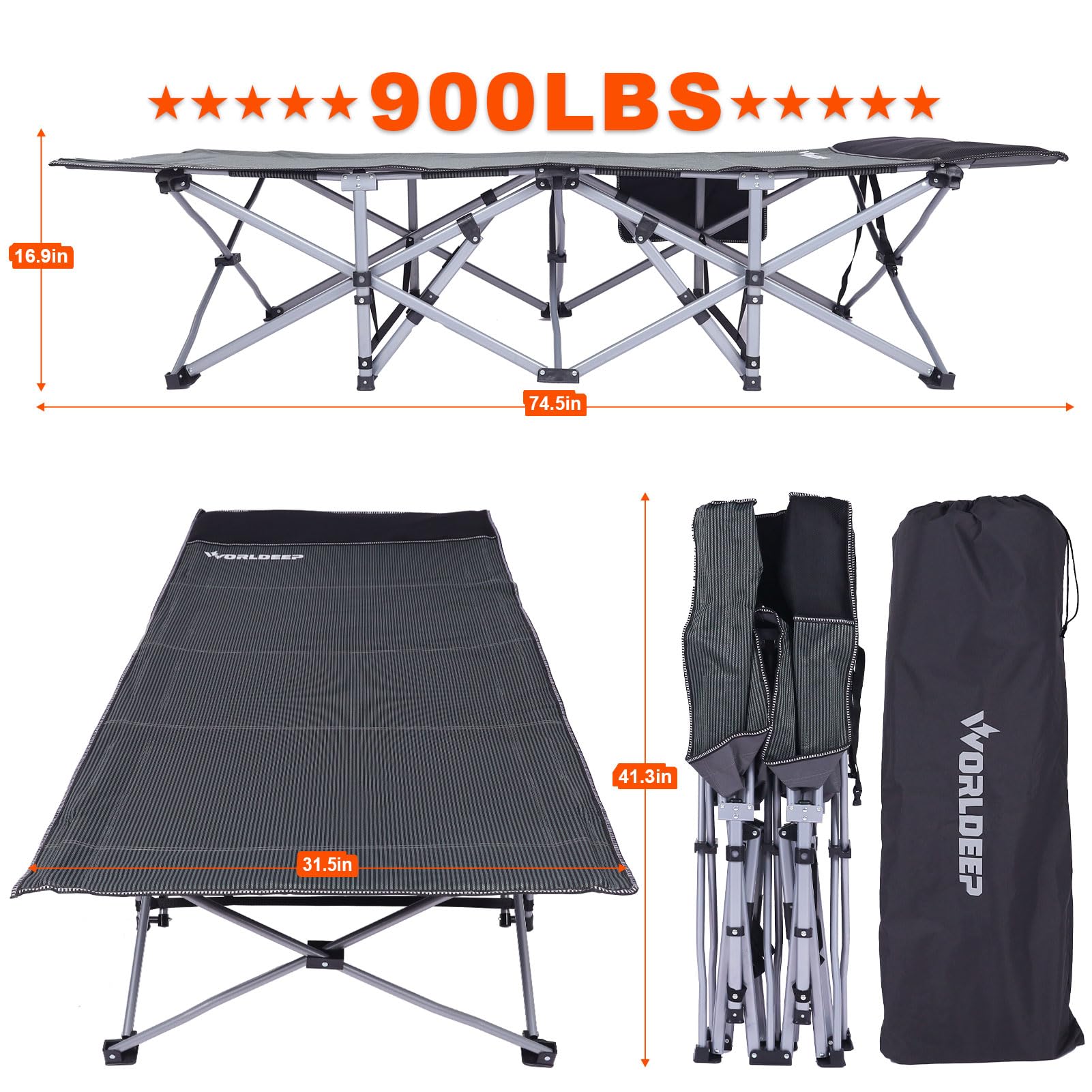 WORLDEEP XL Camping Cots for Adults with Mattees and Pillow, 31.5