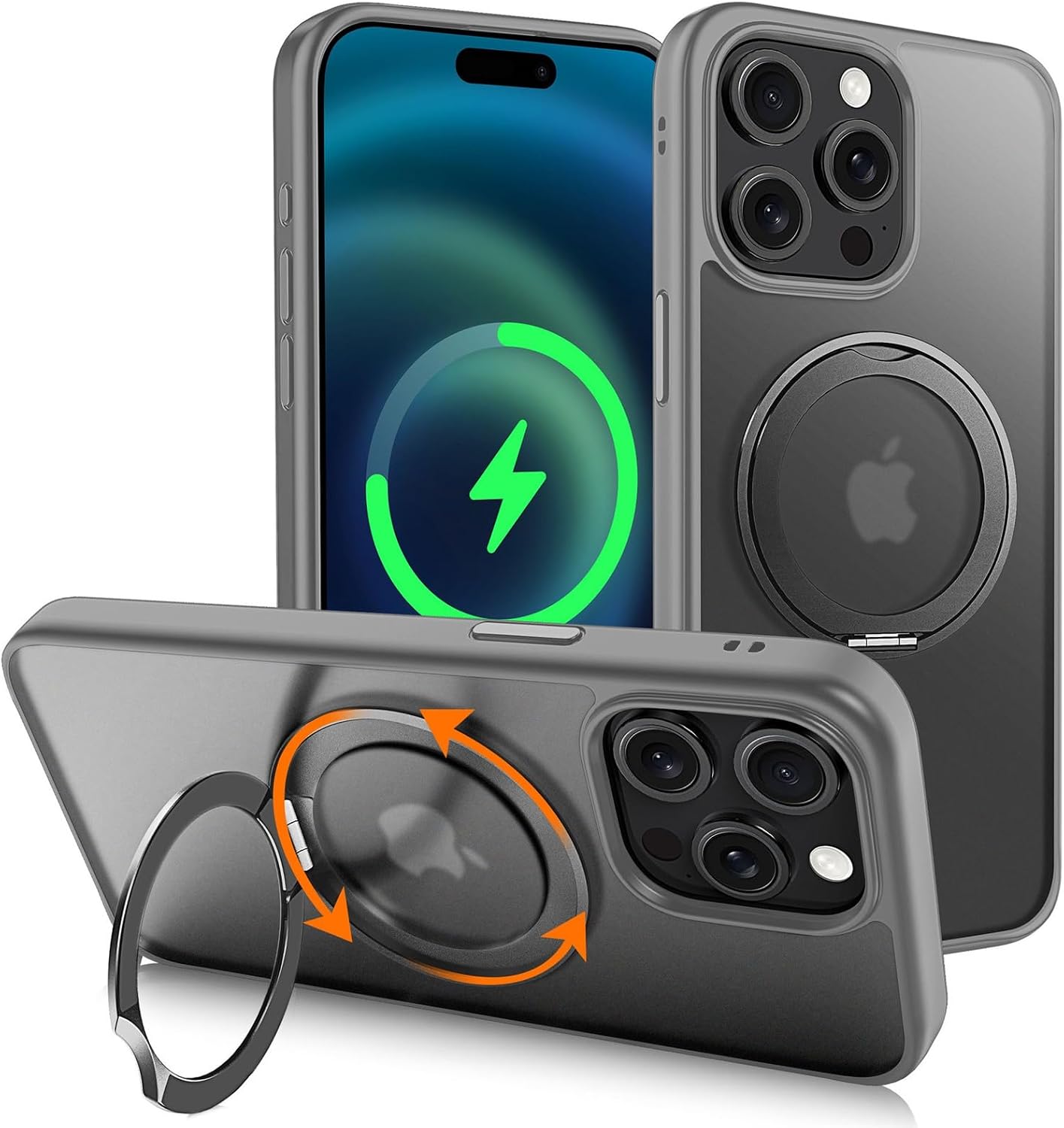 Slim Case for iPhone 16 Pro Max/16 Pro/16 Plus/16, Compatible with MagSafe Military-Grade Drop Airbag Protection Frosted Case with 360° Rotating Kickstand