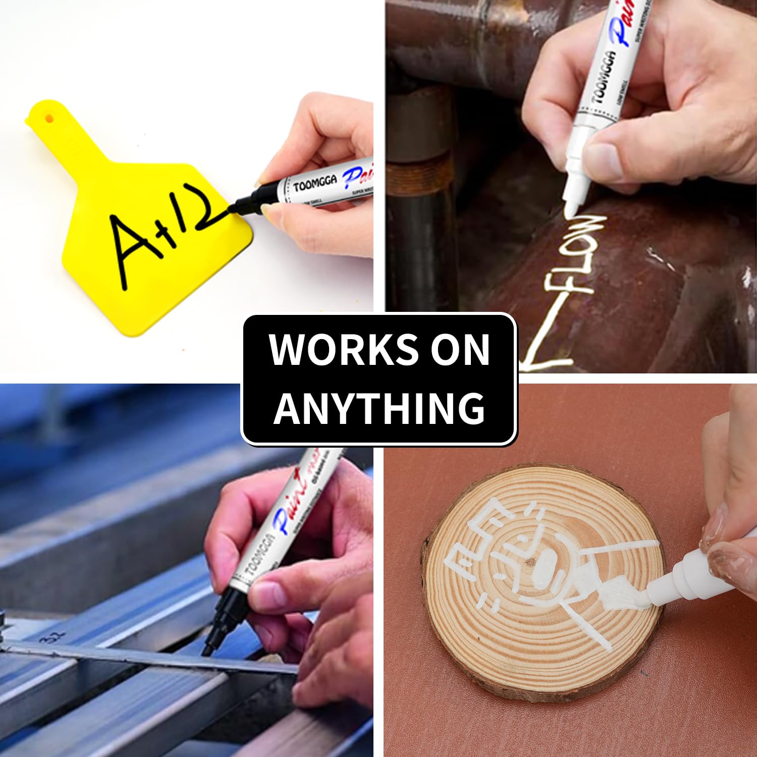 Rotuladores permanentes blancos y negros, paquete de 6 marcadores de pintura a base de aceite, punta media, bolígrafos de secado rápido para madera, metal, pintura de roca, tazas, lienzo, ropa
