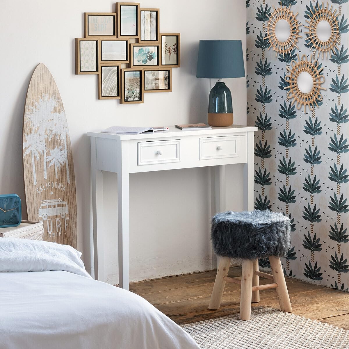 Atmosphera - Tavolino consolle Charm bianco, L 80 x H 76 cm, 2 cassetti, stile romantico - Tavolino per ingresso, camera da letto, soggiorno