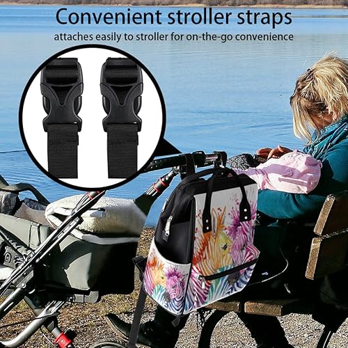 Miniatura 5 de cfpolar Mochila de pañales de acuarela colorida con diseño de cebra beso de maternidad recién nacido bolsas grandes para bebés para mamás y padres