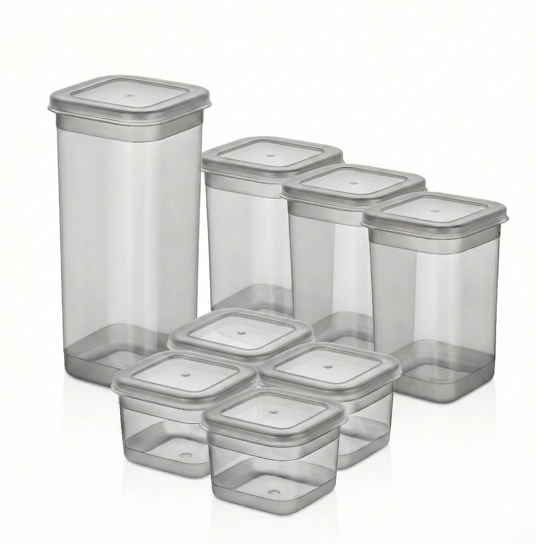 Deconox Simple 8 Parça Erzak Saklama Kabı Seti - Şeffaf ve Gri Renk Seçenekli - 3 Farklı Boy (0.60 Lt - 1.30 Lt - 1.90 Lt) Bakliyat ve Düzenleme Kutusu (GRİ (FÜME)